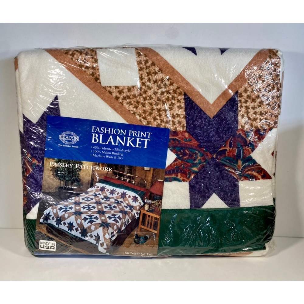 Vintage Beacon Sealed Patchwork Quit Paisley Fashion Bedding Blanket Twin Full